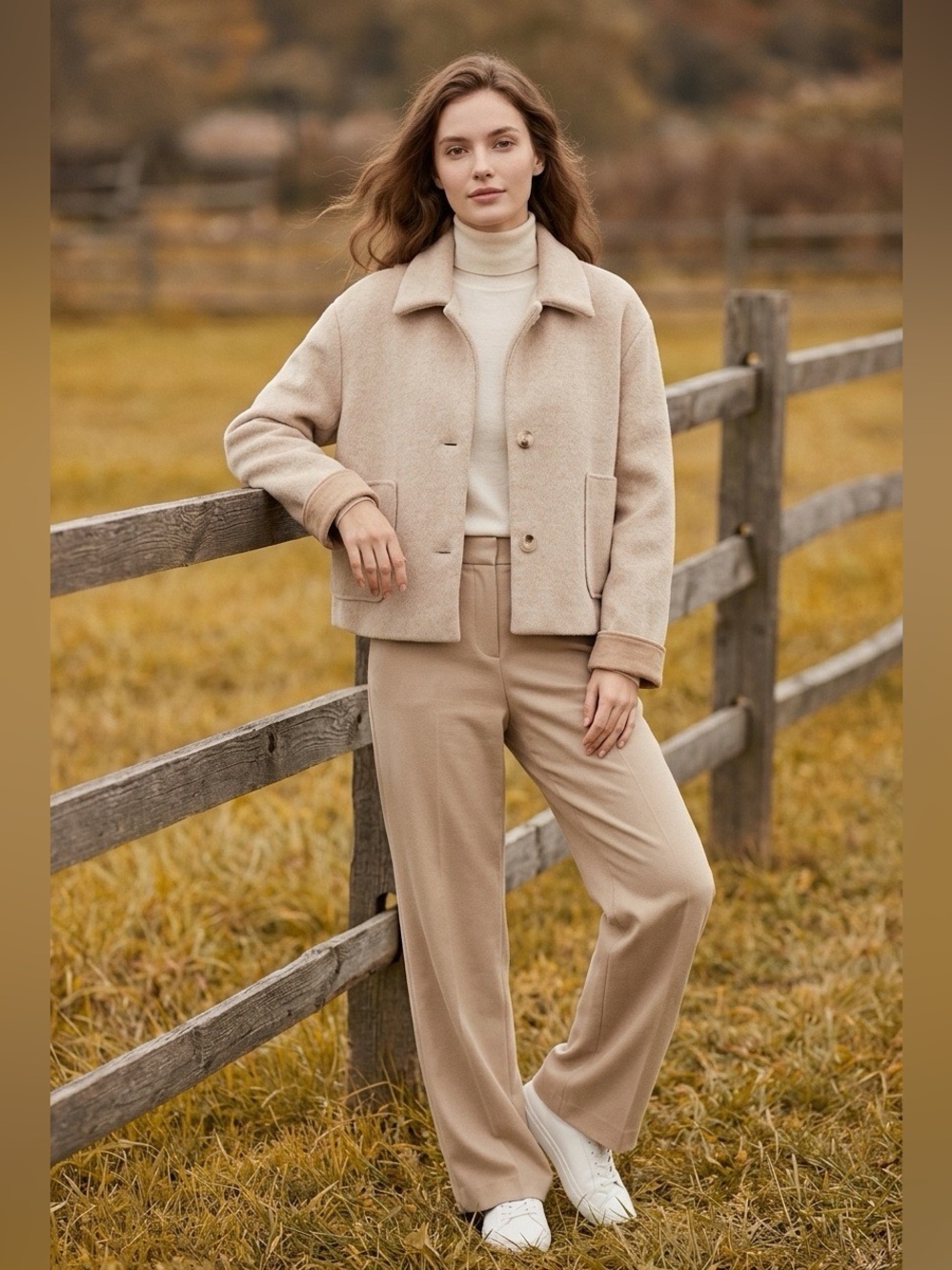 Sadie & Sage Beige Cropped Button Jacket Patch Pockets Size S